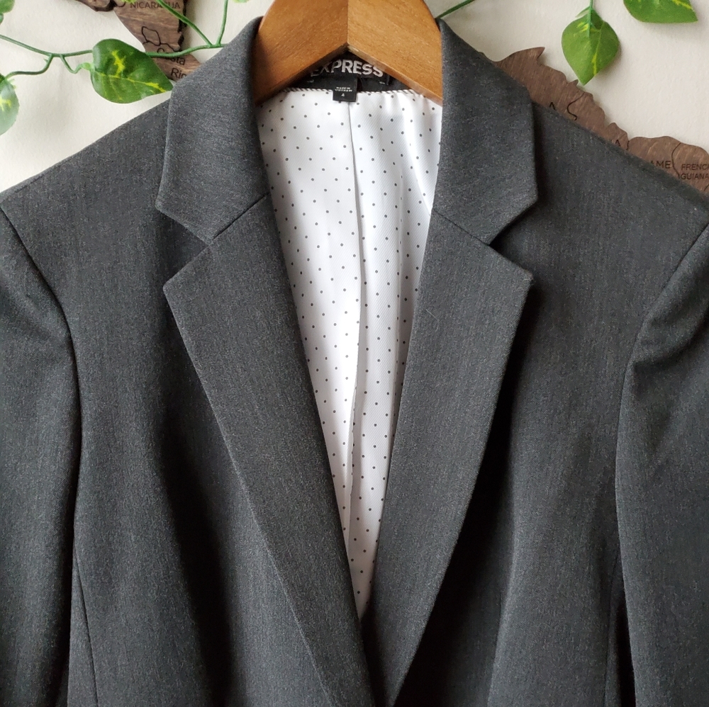 NWOT🔥EXPRESS Charcoal One-Button Notched Blazer - Picture 7 of 12